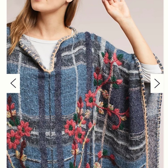 Embroidered plaid poncho by Anthropologie OS - Picture 2 of 8